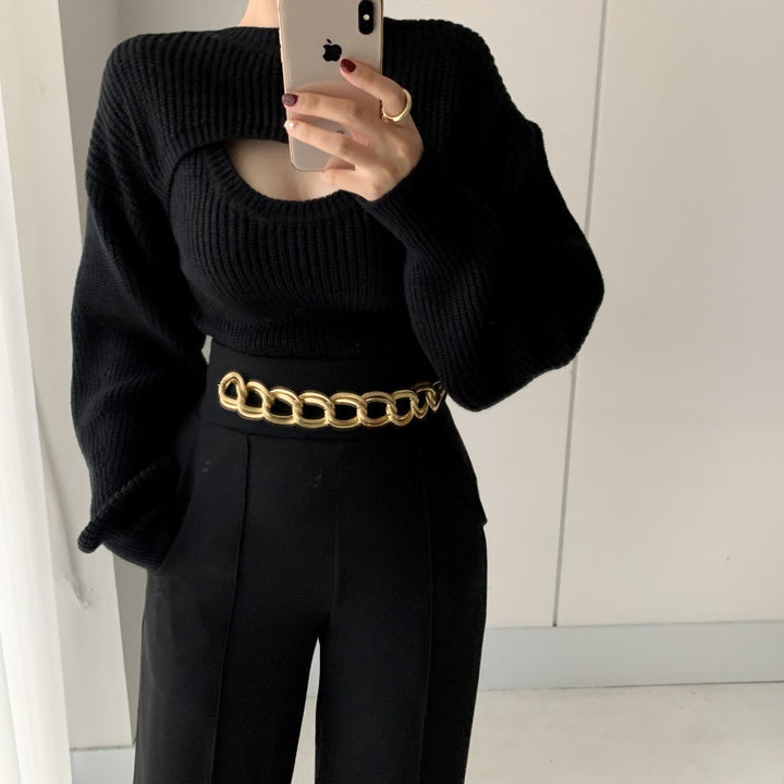 Damen eleganter Strickpullover mit tiefem Ausschnitt und lässigem Schnitt Drune