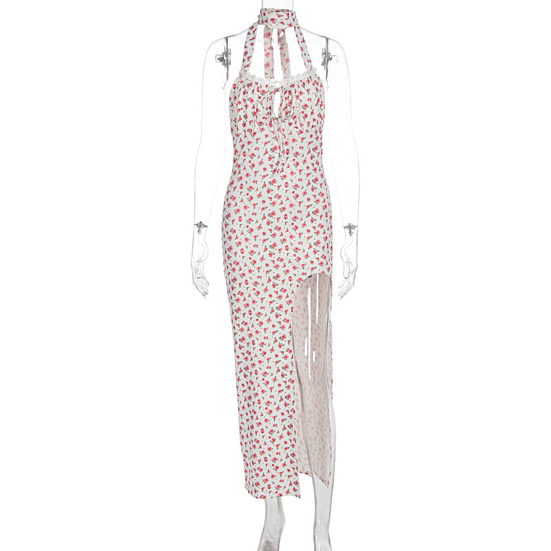 Damen Maxikleid mit floralem Muster, Neckholder und asymmetrischem Saum Drune