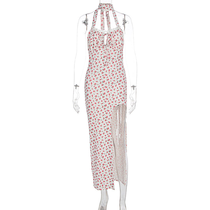 Damen Maxikleid mit floralem Muster, Neckholder und asymmetrischem Saum Drune