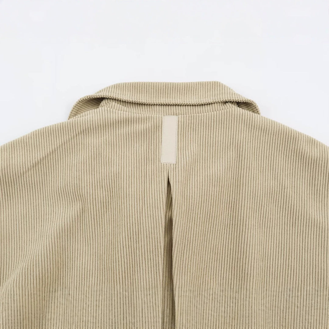 Damen Feincord-Jacke mit Taillengürtel und asymmetrischer Druckknopfleiste Drune