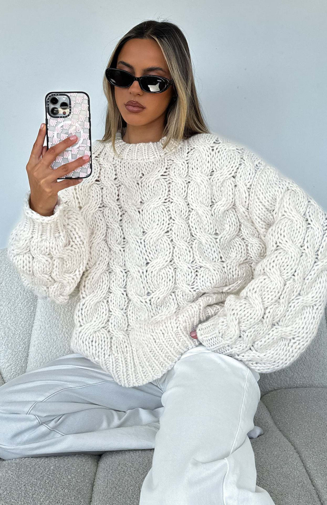 Damen Grobstrickpullover mit modernem Zopfmuster und lässigem Schnitt Drune