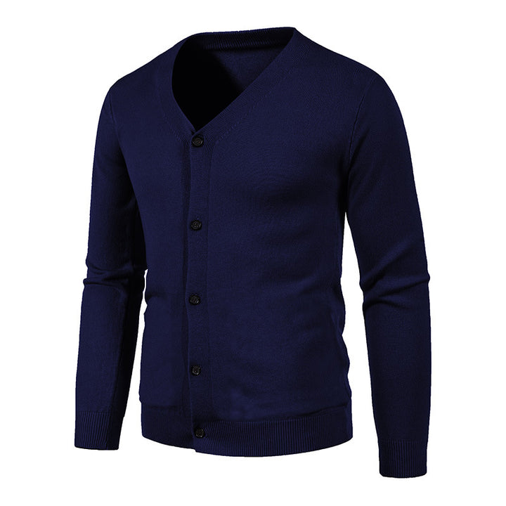 Herren Feinstrick-Cardigan mit V-Ausschnitt, schmaler Passform und Knopfleiste Drune