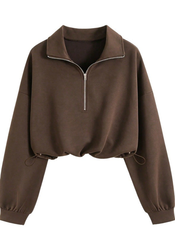 Damen Kurz geschnittenes Halbzip-Sweatshirt im Oversize-Schnitt mit Tunnelzug Drune