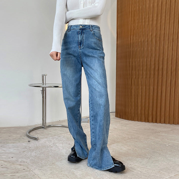 Damen Hochtaillierte Relaxed-Fit Jeans mit leichtem Schlag und Frontnaht Drune