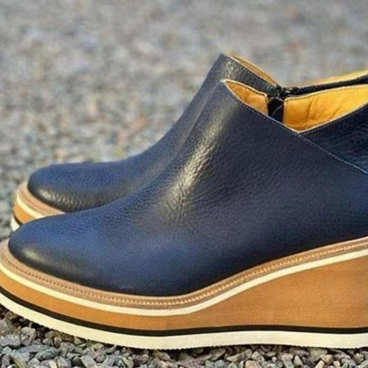 Damen  Keil-Ankle Boots mit genarbtem Kunstleder, dämpfender Plateausohle und gepolstertem Komfortfußbett Drune