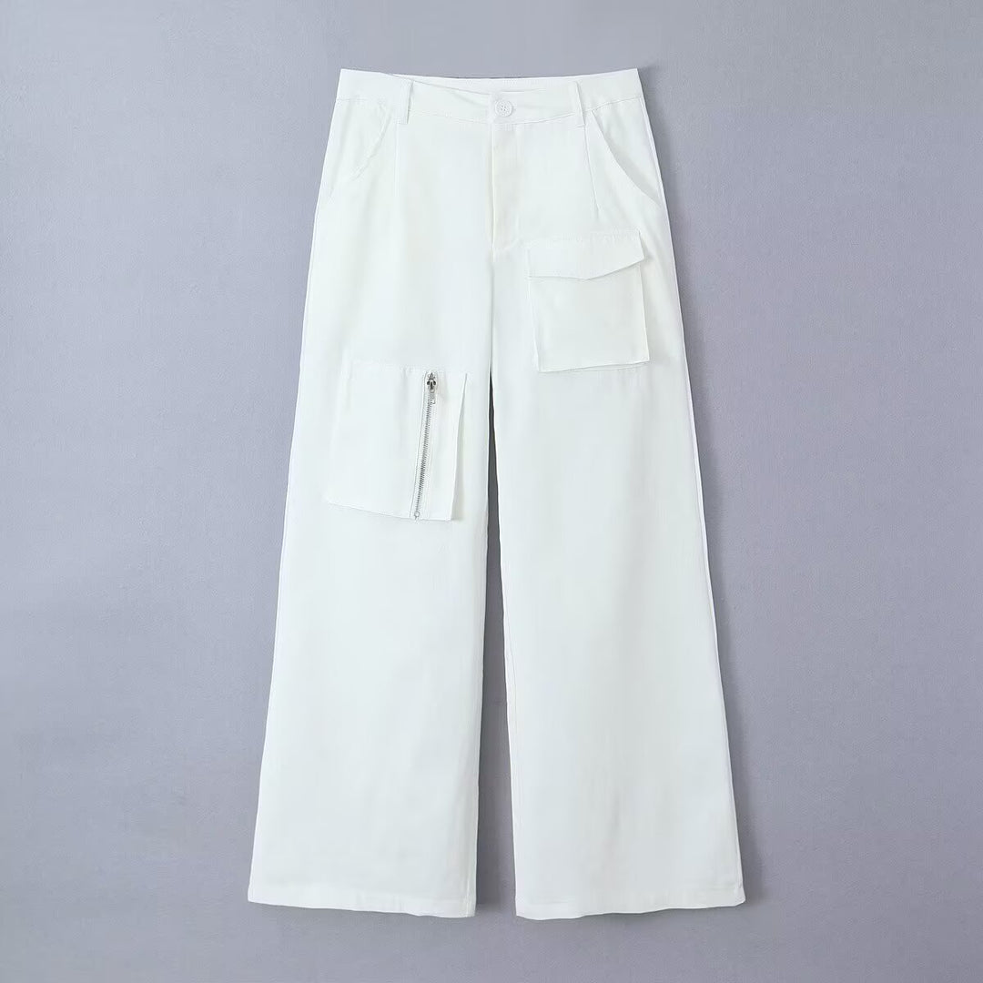 Damen Weite Cargo-Hose mit hoher Taille und Utility-Taschen Drune
