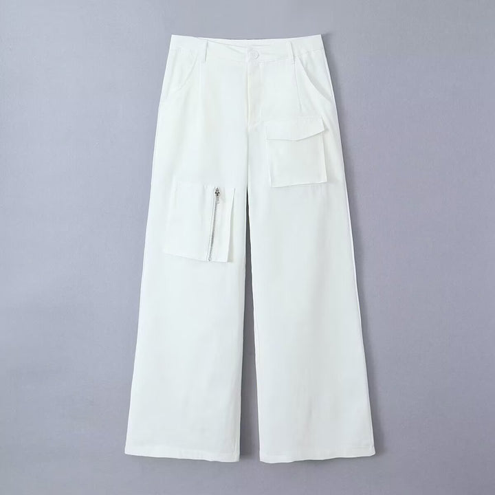 Damen Weite Cargo-Hose mit hoher Taille und Utility-Taschen Drune