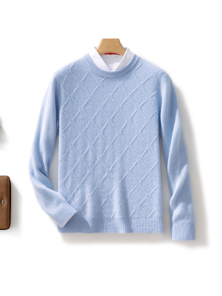 Herren Strukturierter Rauten‑Strickpullover mit Rundhalsausschnitt und kaschmirähnlicher Weichheit Drune