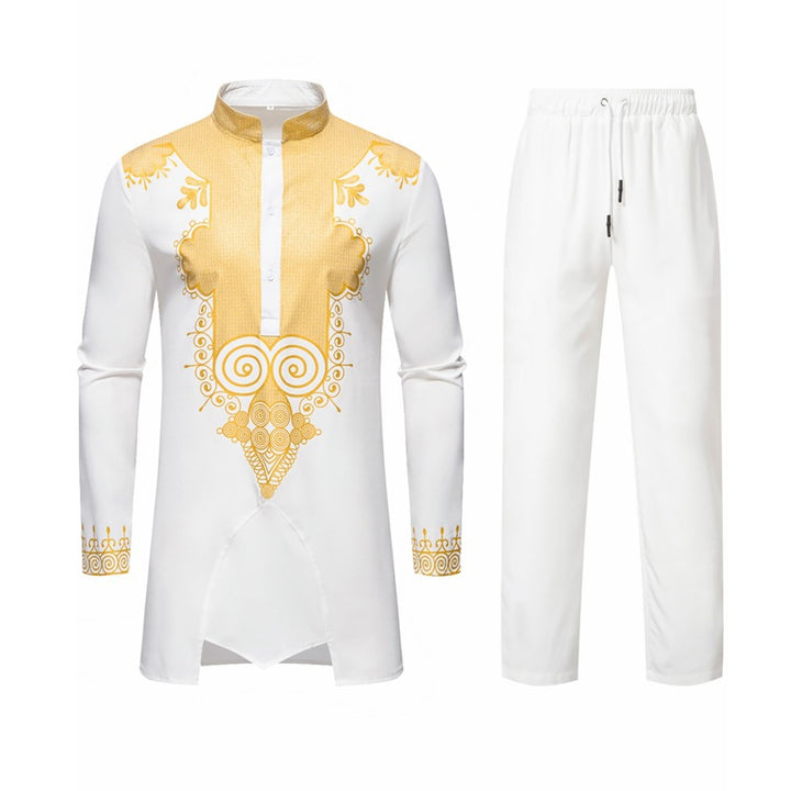 Herren Traditionelles Tunika-Set mit Mandarinkragen und goldverzierten Ornamenten Drune