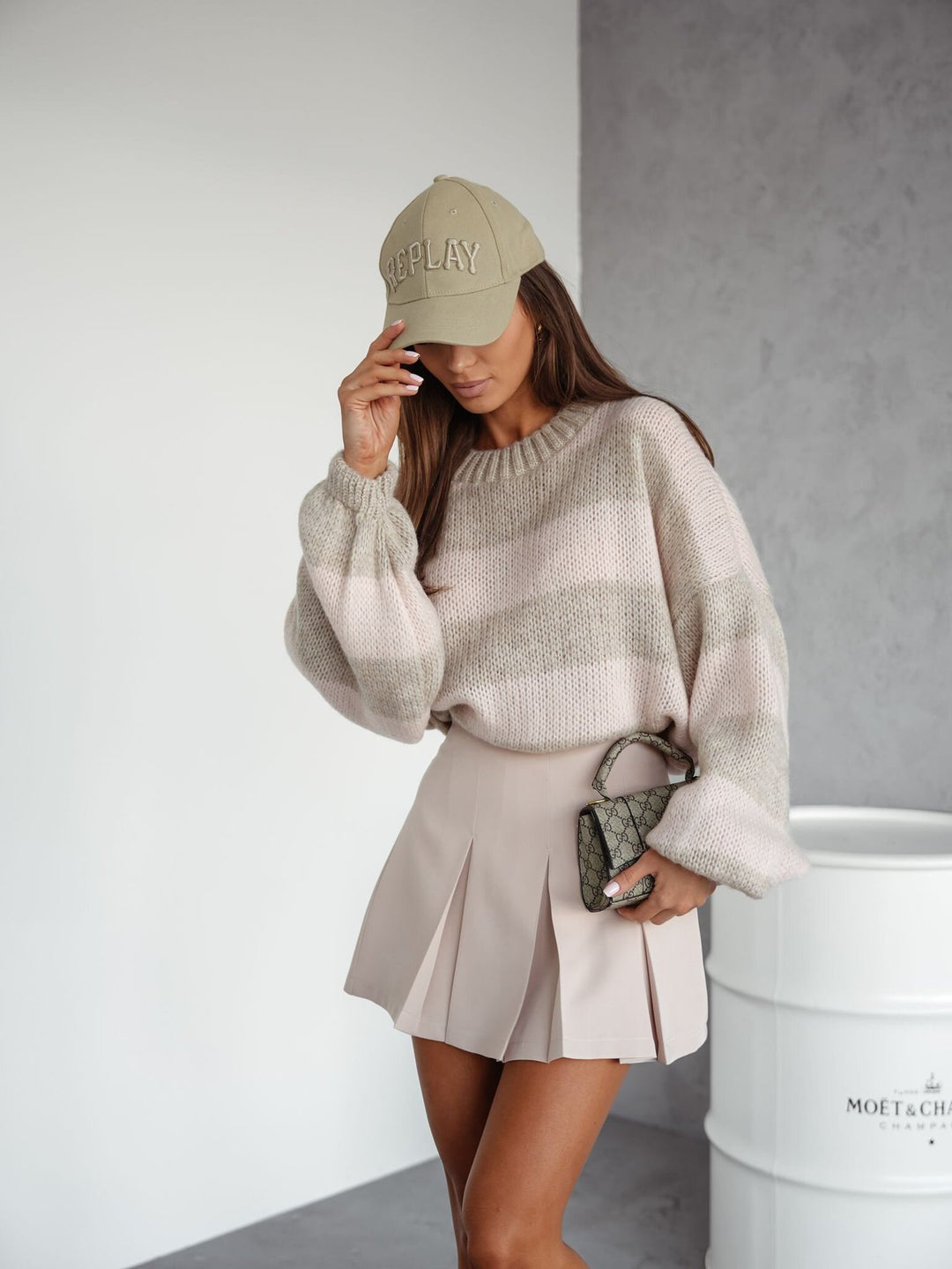 Damen lässiger Strickpullover mit luftiger Struktur und lockeren Ärmeln Drune