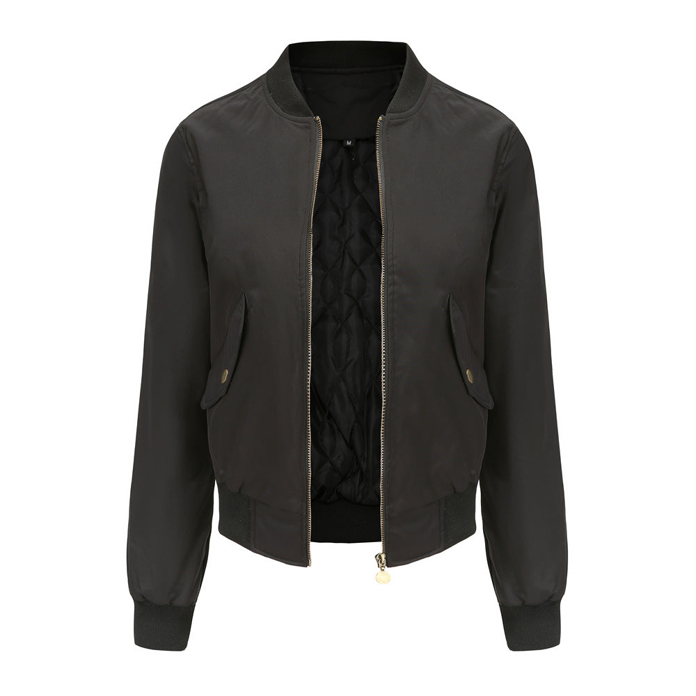 Damen modische Bomberjacke mit praktischen Seitentaschen und elastischen Bündchen Drune