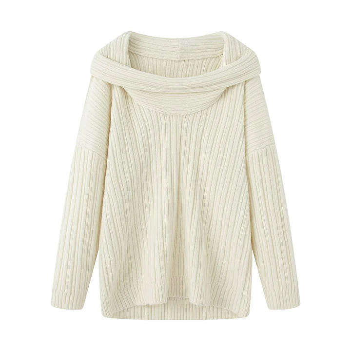 Damen nan Oversize-Rippstrick-Pullover mit weitem Rollkragen und überschnittener Schulter Drune