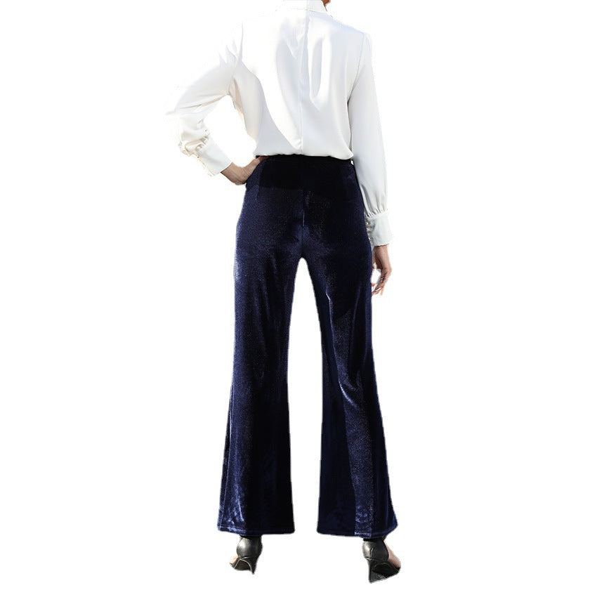 Damen Hochtaillierte Samtweite Hosen Drune
