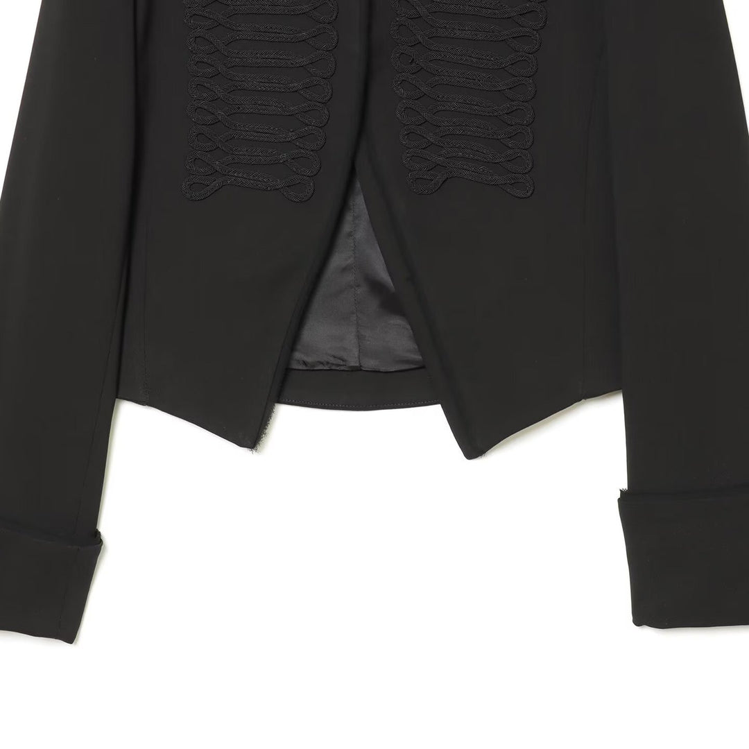 Damen Kurzgeschnittener Militärblazer mit ornamentalem Kordelbesatz und Stehkragen Drune