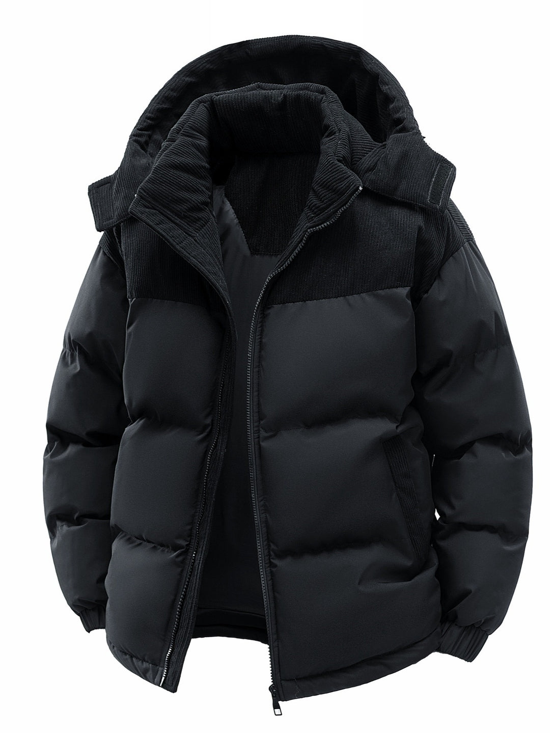 Herren Wattierte Steppjacke mit Cordbesatz, hohem Kragen & Thermofutter Drune