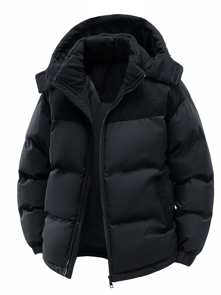 Herren Wattierte Steppjacke mit Cordbesatz, hohem Kragen & Thermofutter Drune