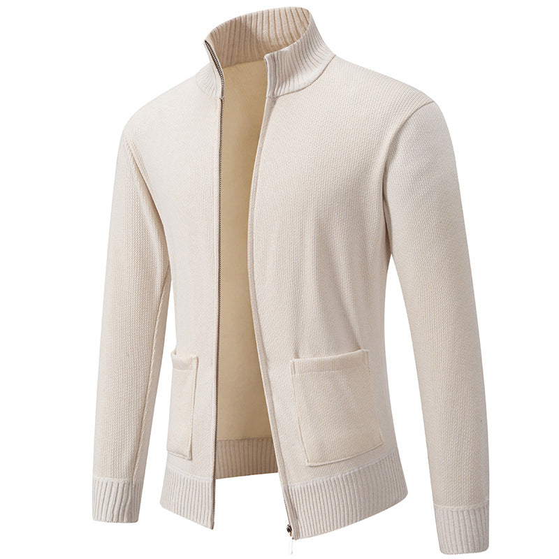 Herren nan feinstrukturierter Reißverschluss-Strickcardigan mit Stehkragen und aufgesetzten Taschen Drune