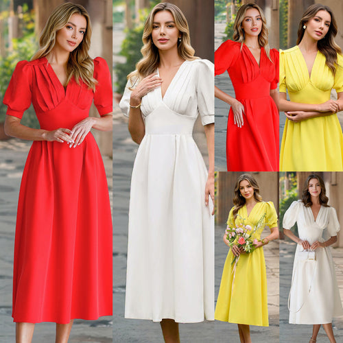 Damen Midi Kleid mit Puffärmeln Drune