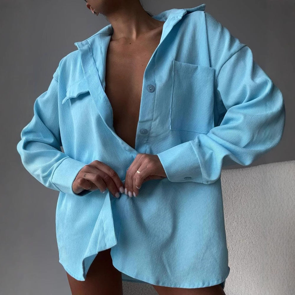 Damen lässige Hemdjacke aus weich strukturiertem Material Drune