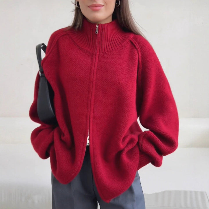 Damen Stehkragen Strickjacke mit Reißverschluss Drune