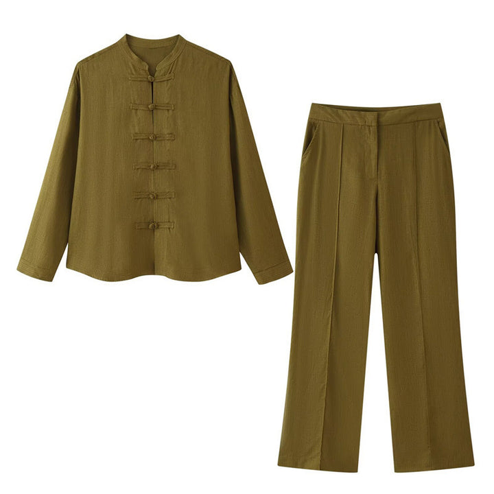 Damen Weite High‑Waist Stoffhose mit Bügelfalte und Seitentaschen Drune