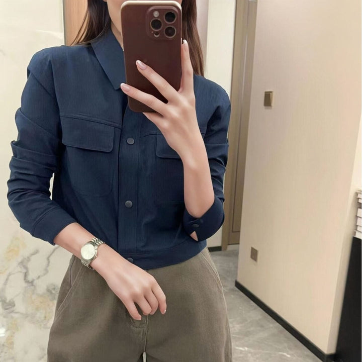 Damen Kurze Overshirt-Jacke aus strukturiertem Canvas mit Brusttaschen Drune