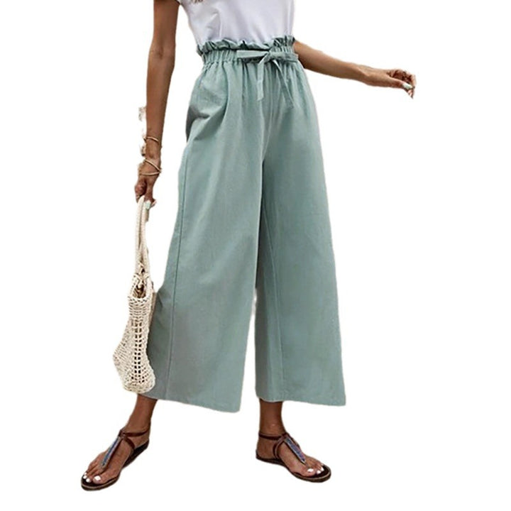 Damen Weit geschnittene Sommerhose mit elastischem Bund und modischem Bindegürtel Drune