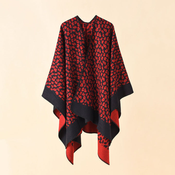 Damen Wollmix-Ruana mit tonigem Leopardenjacquard und kastigem Kimono-Fall Drune