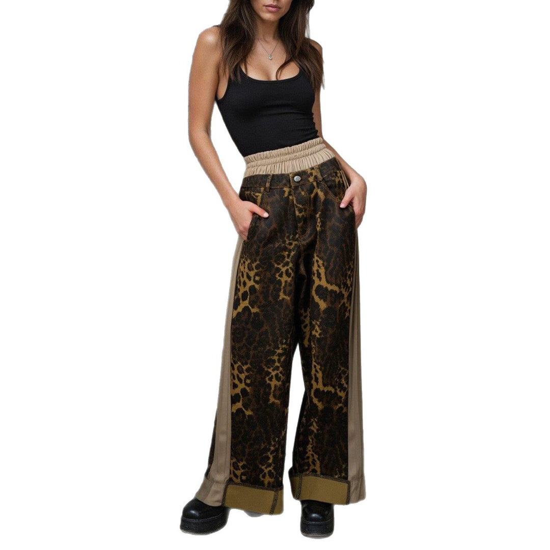 Damen Weite Hose mit Leo-Muster und elastischem Bund Drune