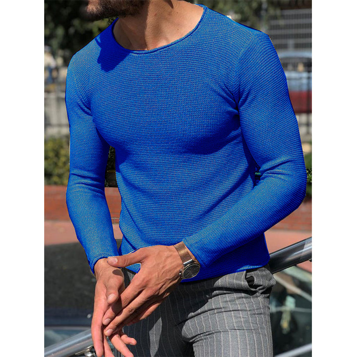 Herren Schmal geschnittener Strukturstrick-Langarmpullover mit Rundhalsausschnitt Drune