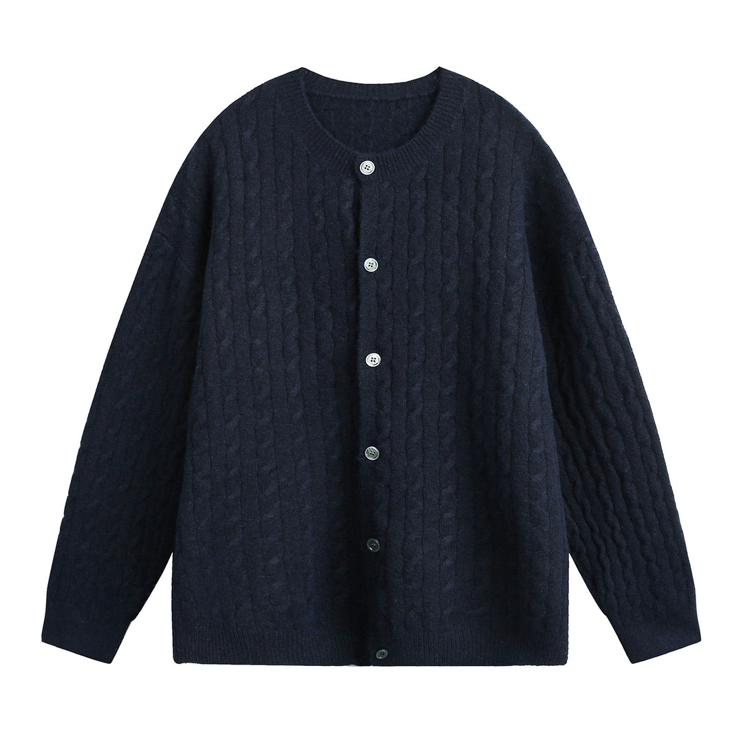 Damen Oversize Zopfmuster-Cardigan mit Rundhals, strukturierter Strickfläche und Perlmuttknöpfen Drune