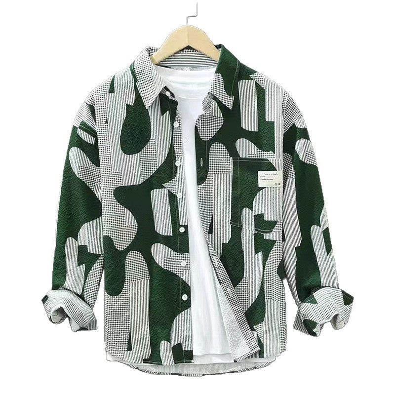 Herren Oversize-Hemd mit abstraktem Camouflage-Print und Brusttasche Drune