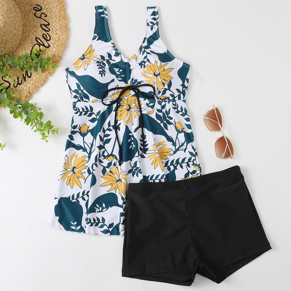 Damen Tankini-Set mit modischem Blumendruck und Rüschen Drune