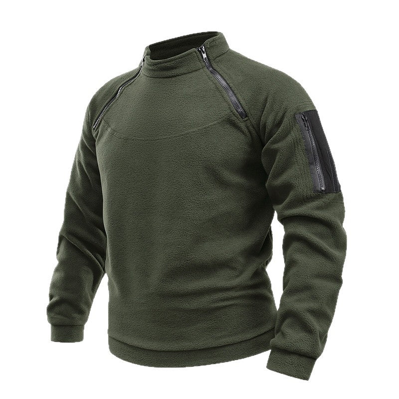 Herren Thermo-Tactical-Sweatshirt mit Fleece-Innenfutter, Reißverschluss-Schultern & Armtasche Drune