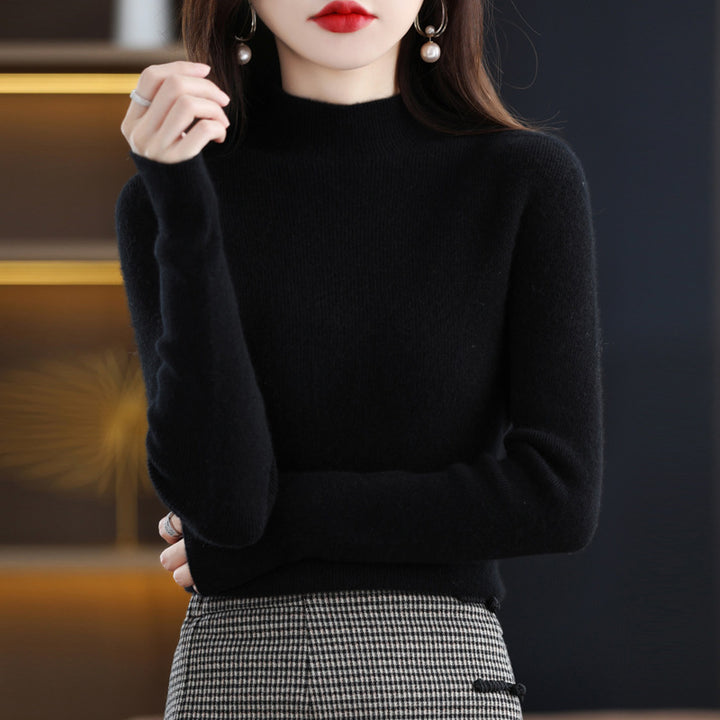 Damen Schmal geschnittener Mockneck-Pullover aus kaschmirähnlichem Feinstrick Drune