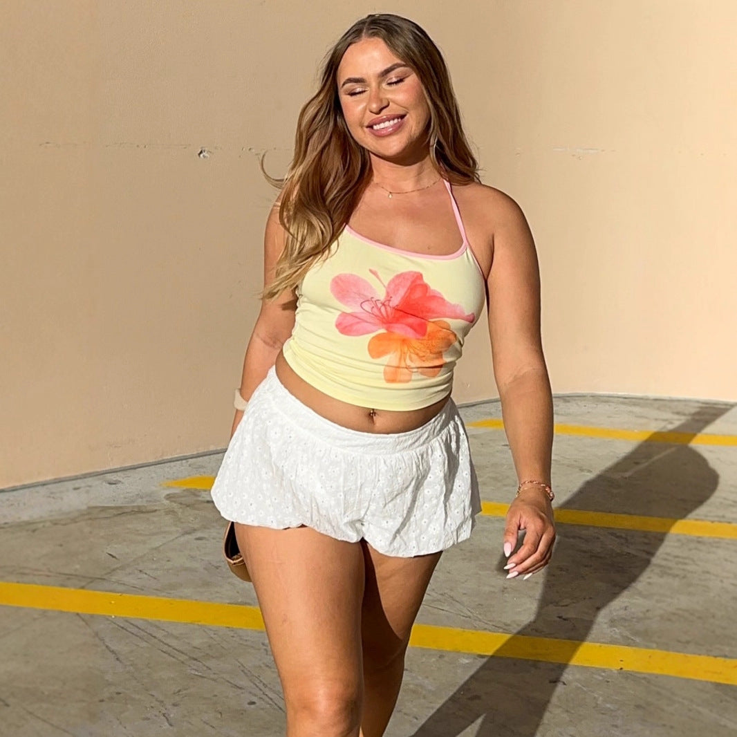 Damen Crop-Top mit floralem Druck und Halterhals Drune