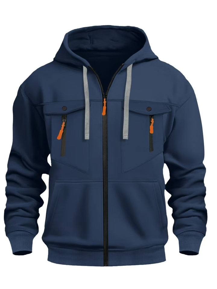 Herren Kapuzen-Sweatjacke mit durchgehendem Reißverschluss, zwei zip-Brusttaschen und ergonomischen Bündchen Drune