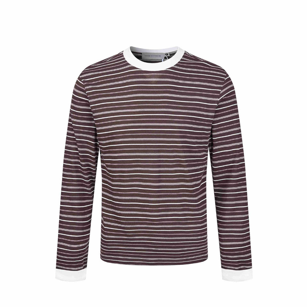 Herren Gestreiftes Langarmshirt aus Baumwollmix mit geripptem Rundhals Drune