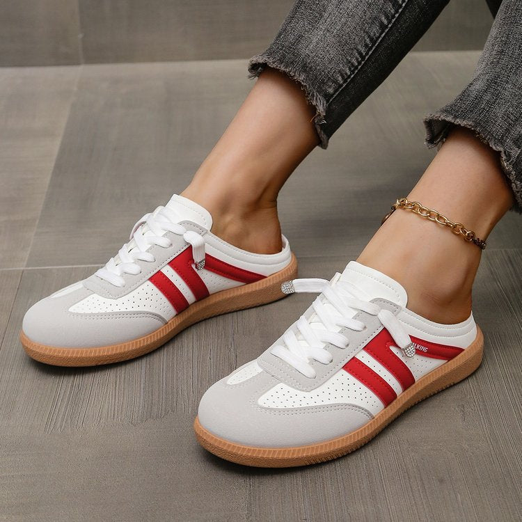 Damen Offene Sneaker‑Mules im Retro‑Tennisstil mit Gummisohle Drune