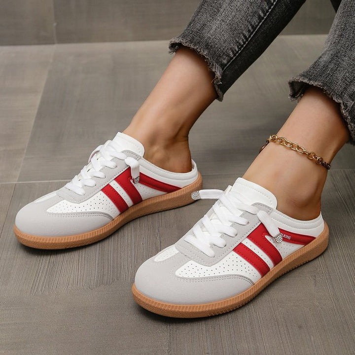 Damen Offene Sneaker‑Mules im Retro‑Tennisstil mit Gummisohle Drune