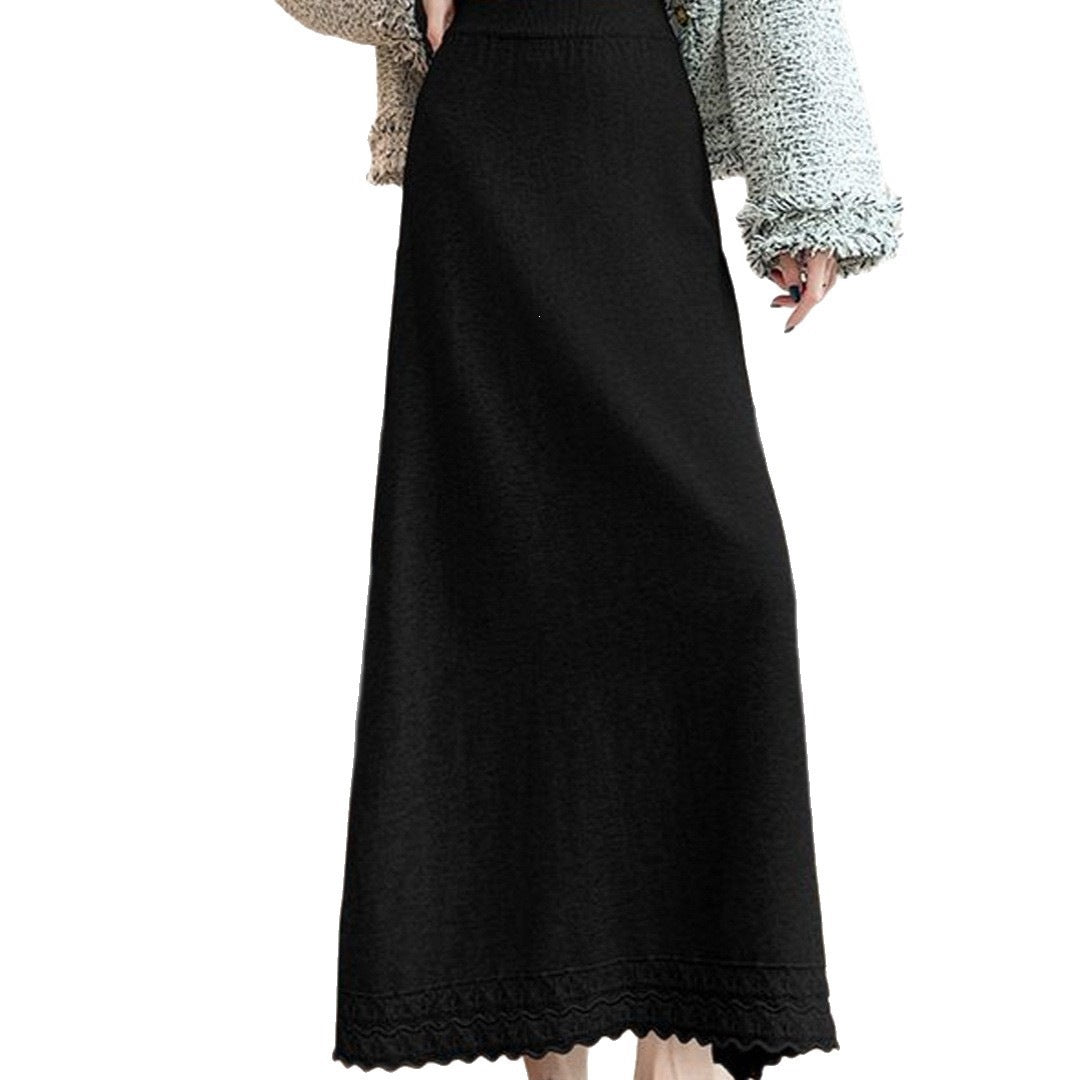 Damen Langer Jerseyrock mit Spitzensaum Drune