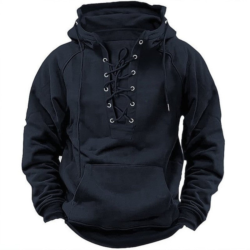 Herren Hoodie mit Frontschnürung und Kängurutasche Drune