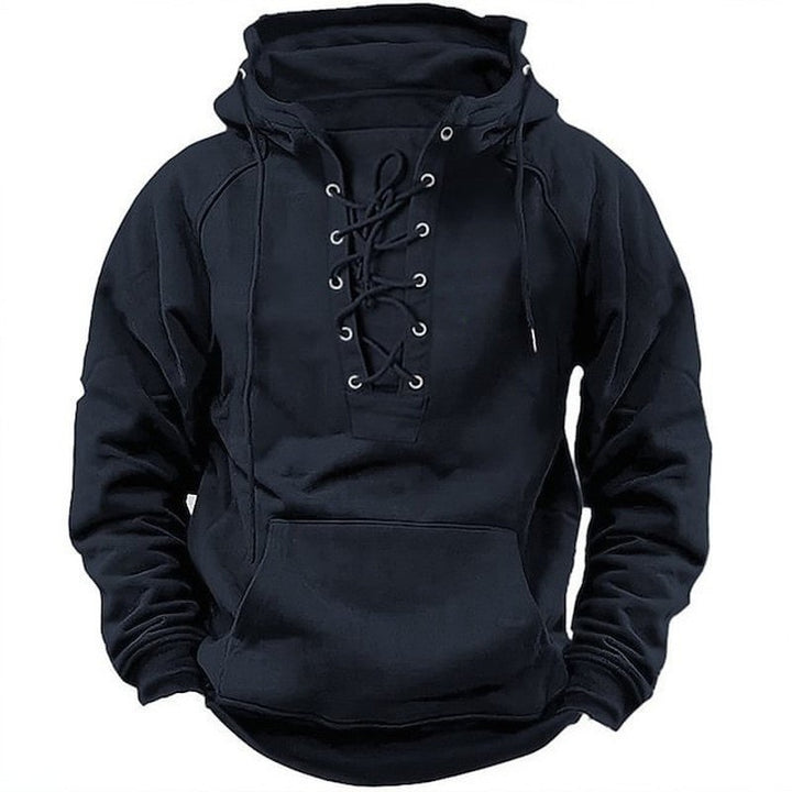 Herren Hoodie mit Frontschnürung und Kängurutasche Drune
