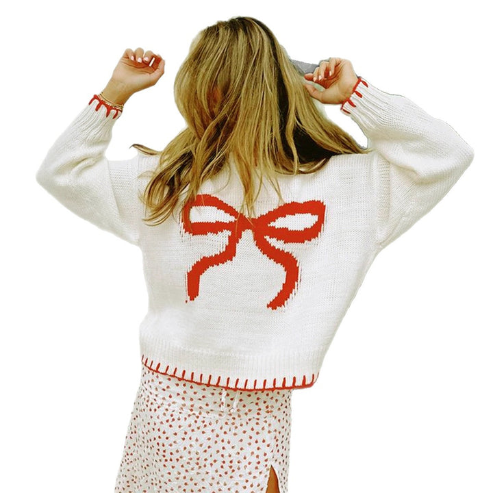 Damen lässiger Pullover mit auffälliger Schleifenstickerei Drune