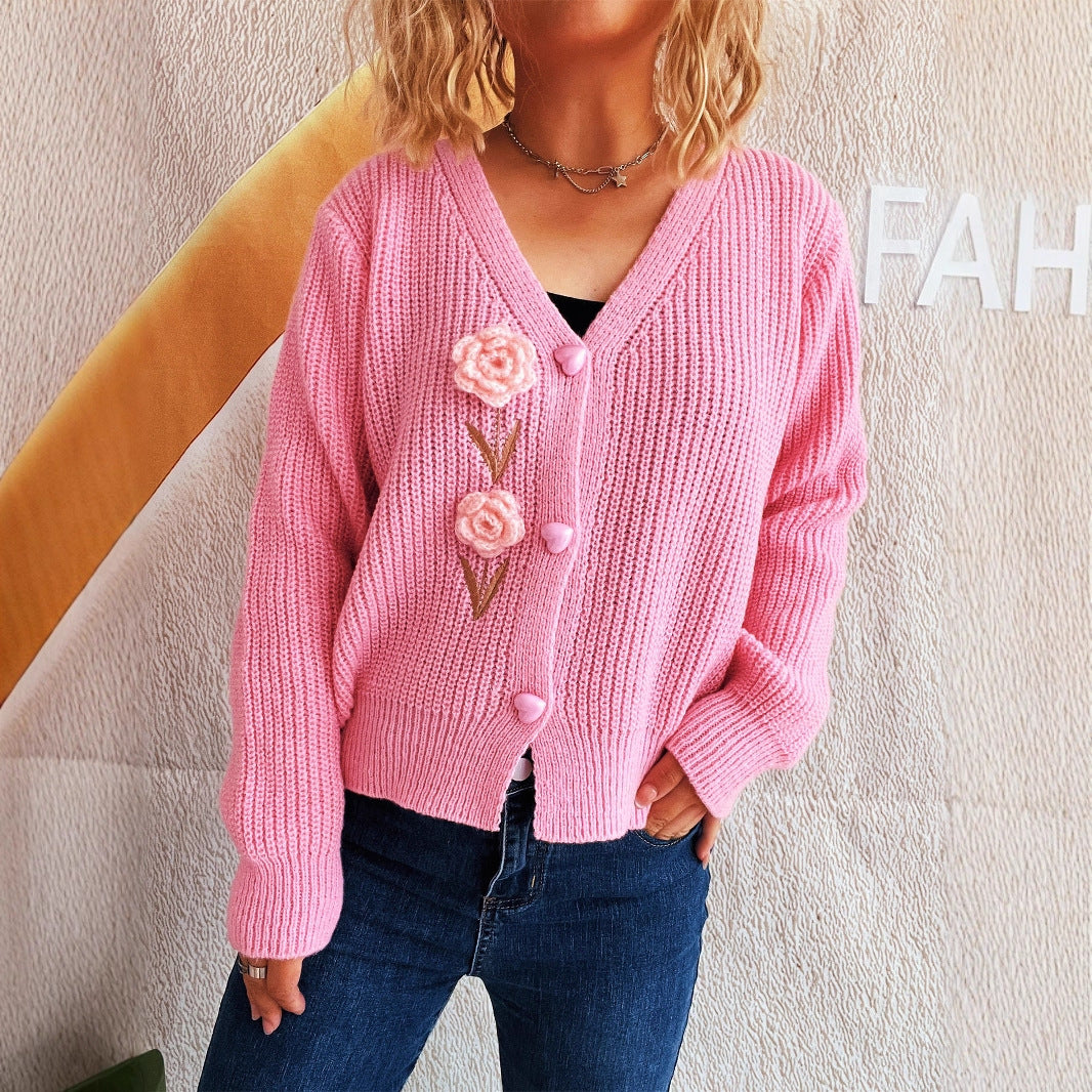 Damen Strickjacke mit verspielter Blumenstickerei Drune