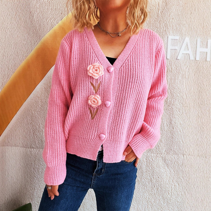 Damen Strickjacke mit verspielter Blumenstickerei Drune