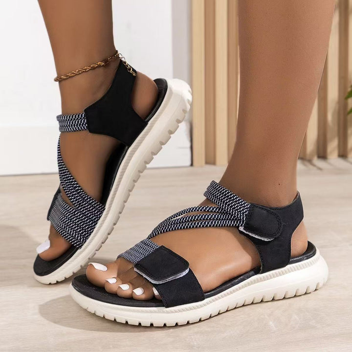 Damen bequeme Riemchensandalen mit verstellbaren Verschlüssen und dämpfender Sohle Drune