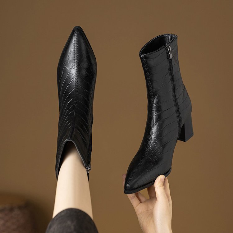 Damen Elegante Croc-Optik Stiefeletten Drune