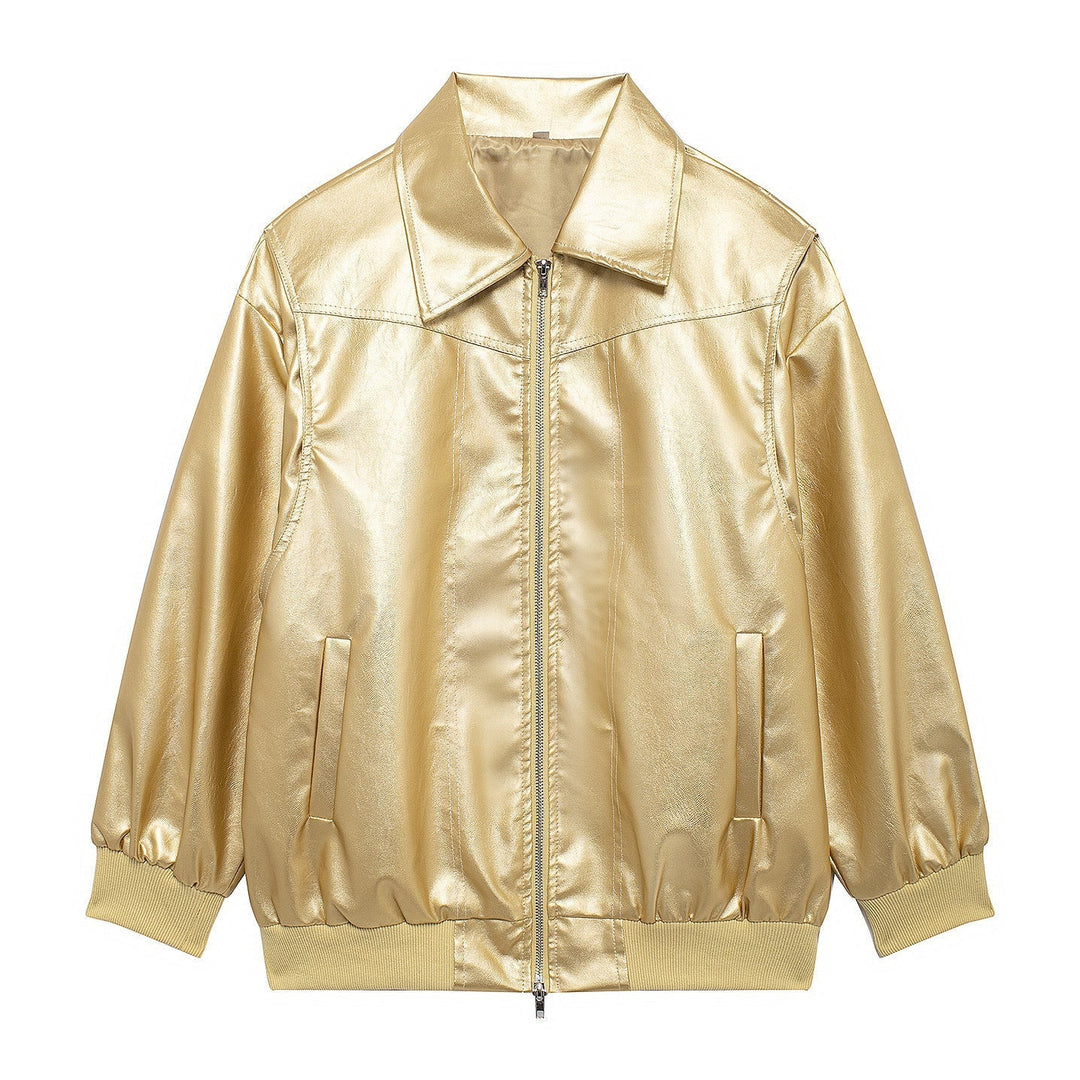 Drune | Damen Faux Leder Jacke Elastische Ärmel