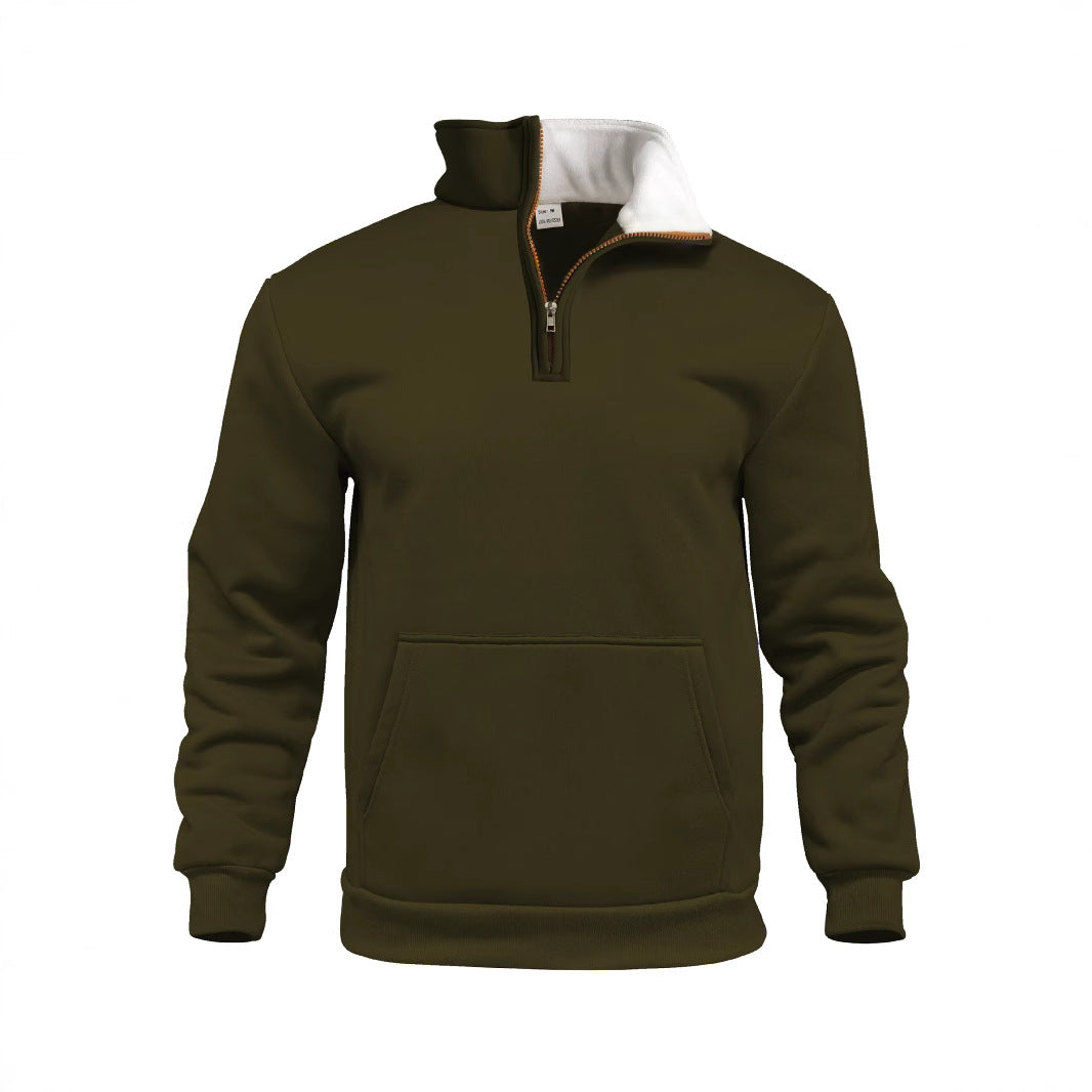 Herren nan Komfort-Halbzip-Sweat mit hohem Fleecekragen, Kängurutasche und formstabilem Rippsaum Drune